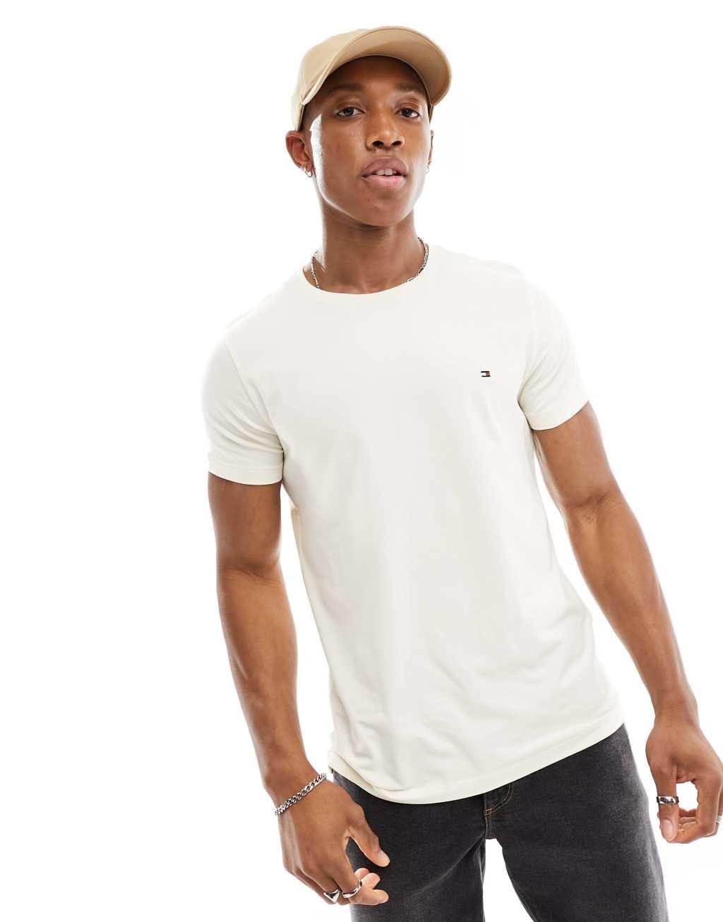 Tommy Hilfiger stretch slim fit T-shirt in cream Product Image