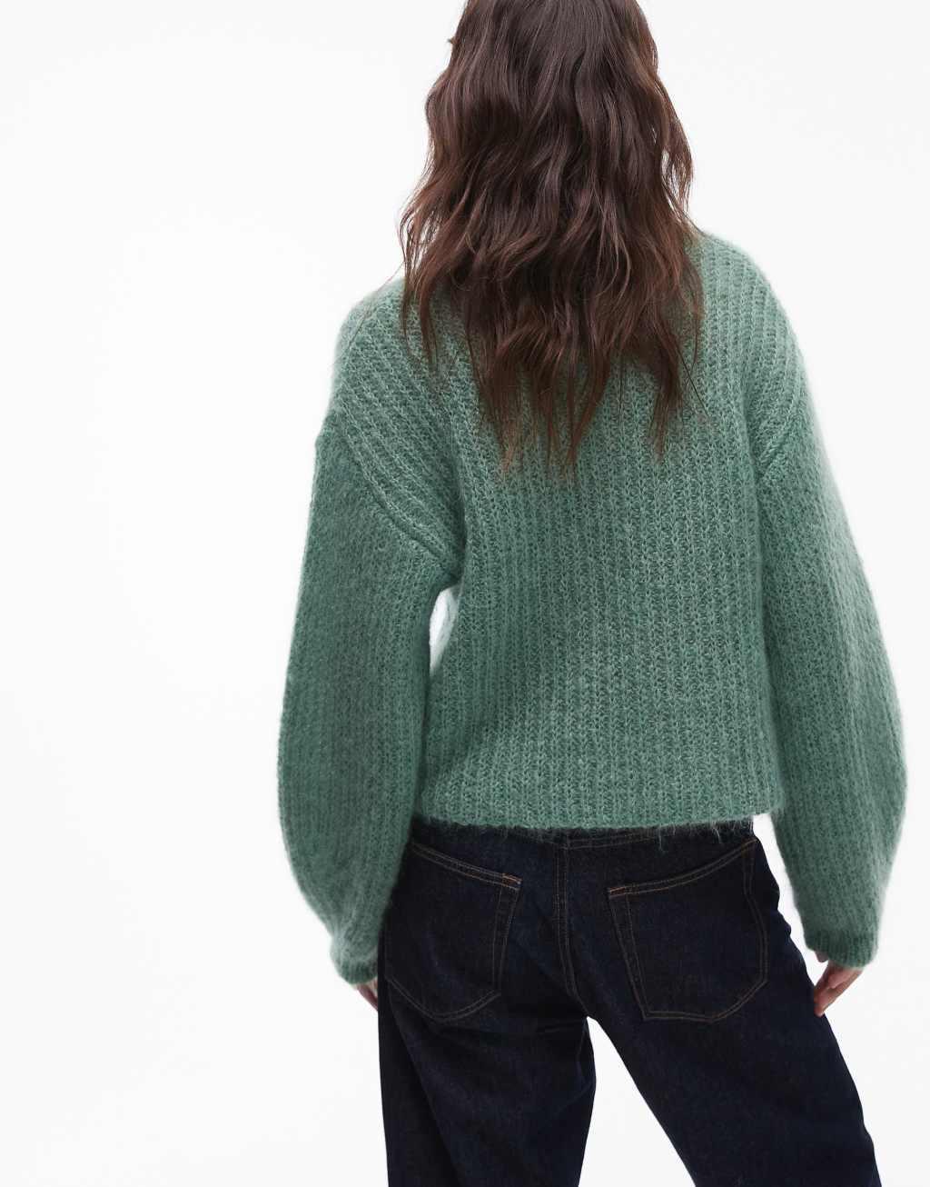 Topshop premium 70% mohair ribbed sweater in green Product Image