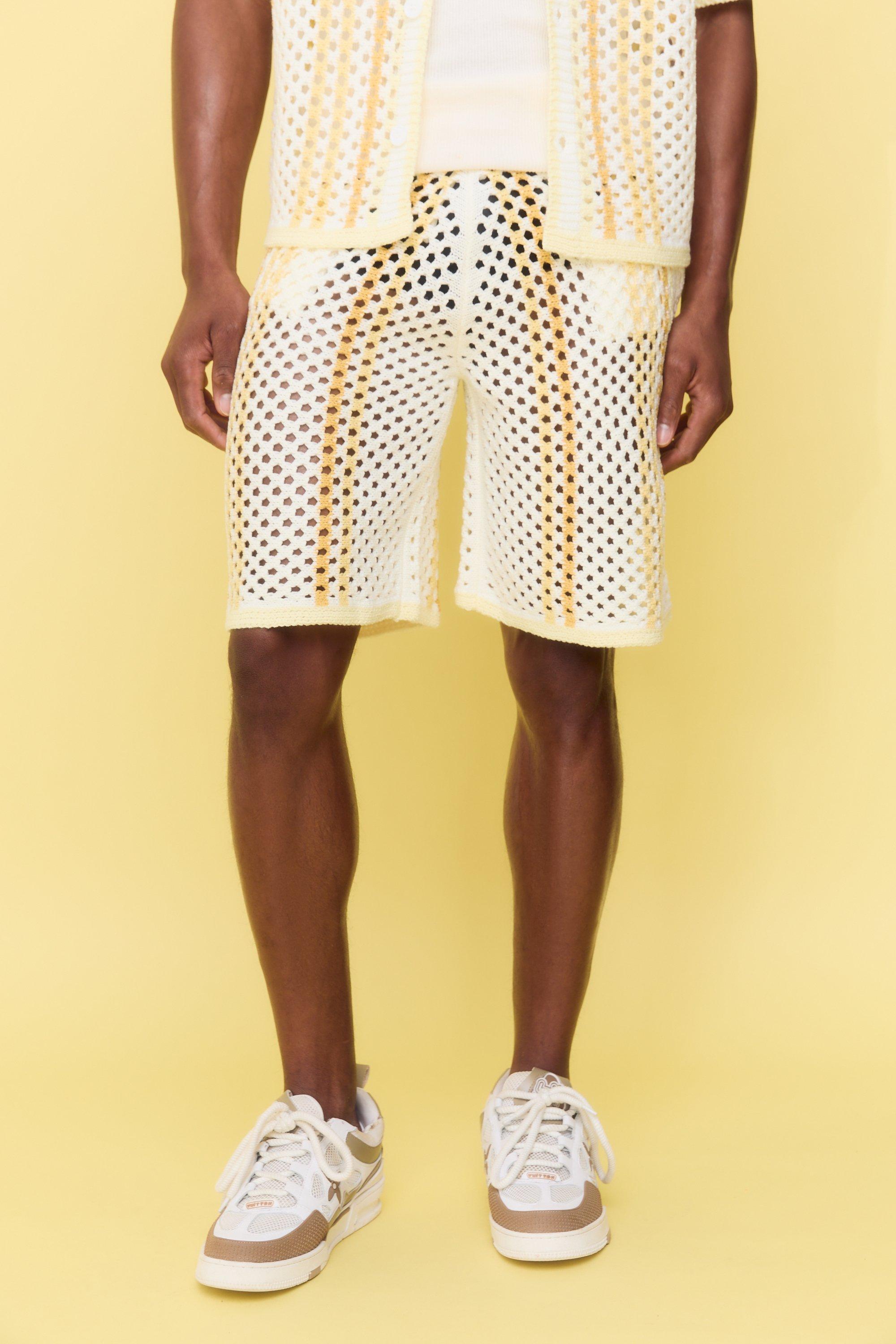 Relaxed Open Stitch Stripe Knitted Shorts | boohooMAN USA Product Image