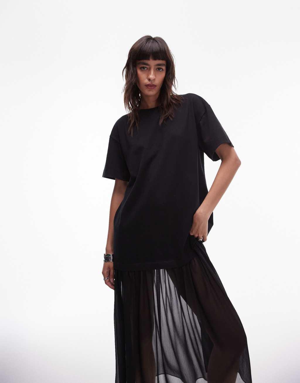 Topshop hybrid T-shirt dress in black Product Image