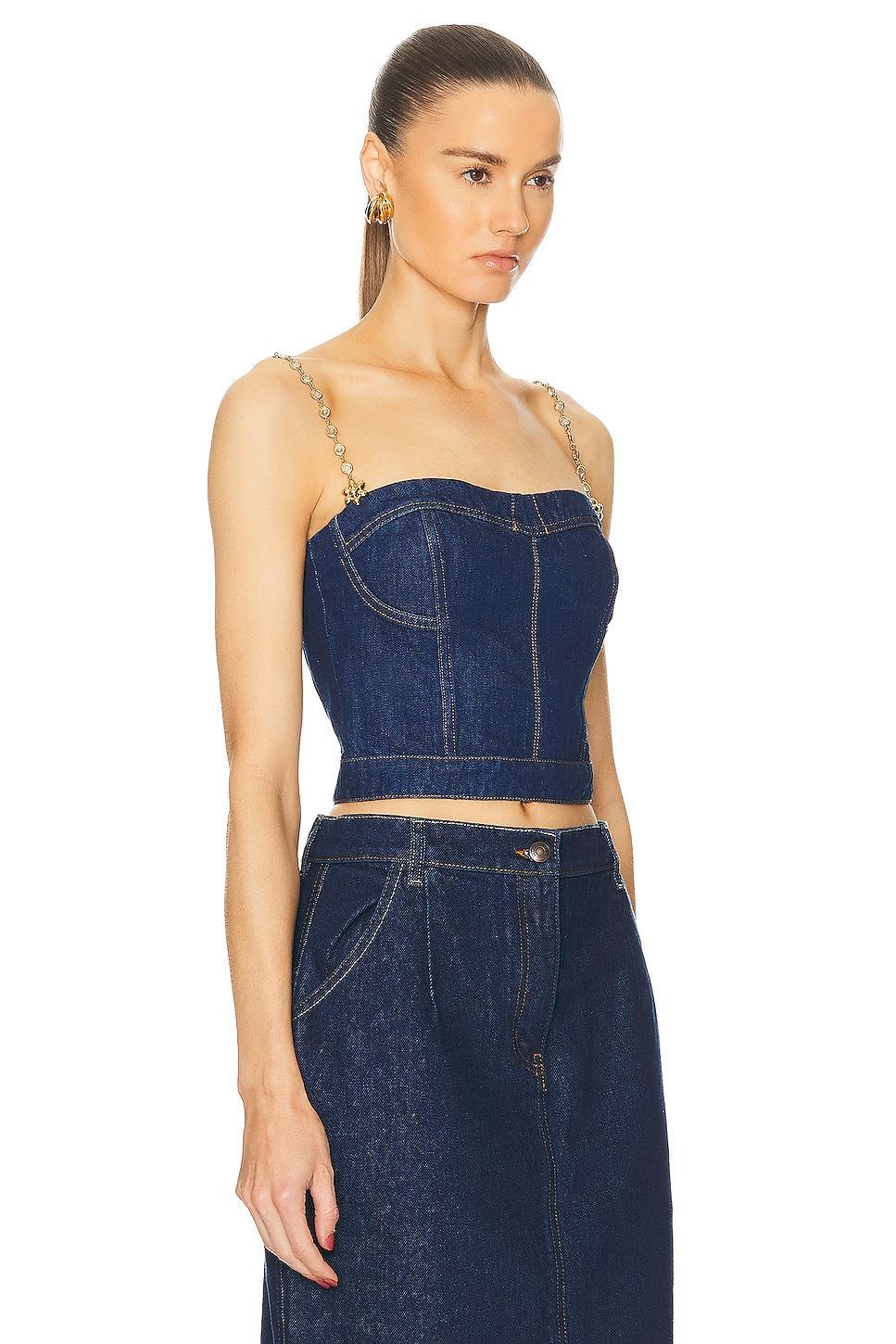 Oscar de la Renta Denim Bustier With Jeweled Straps Blue. (also in ). Product Image