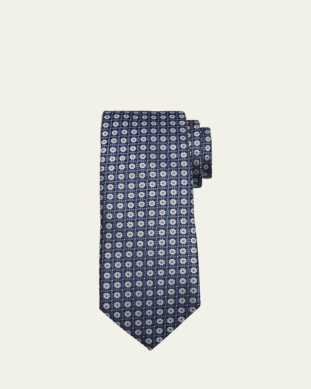 Mens Geometric Floral Silk Tie Product Image