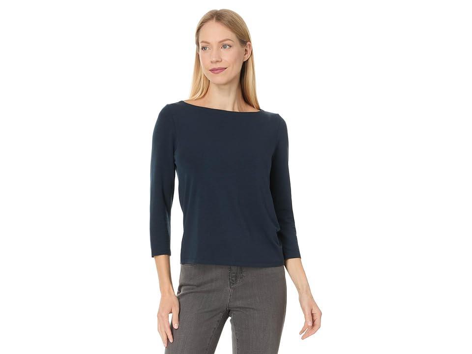 Eileen Fisher Bateau Neck Top (Deep Adriatic) Women's Short Sleeve Pullover Product Image