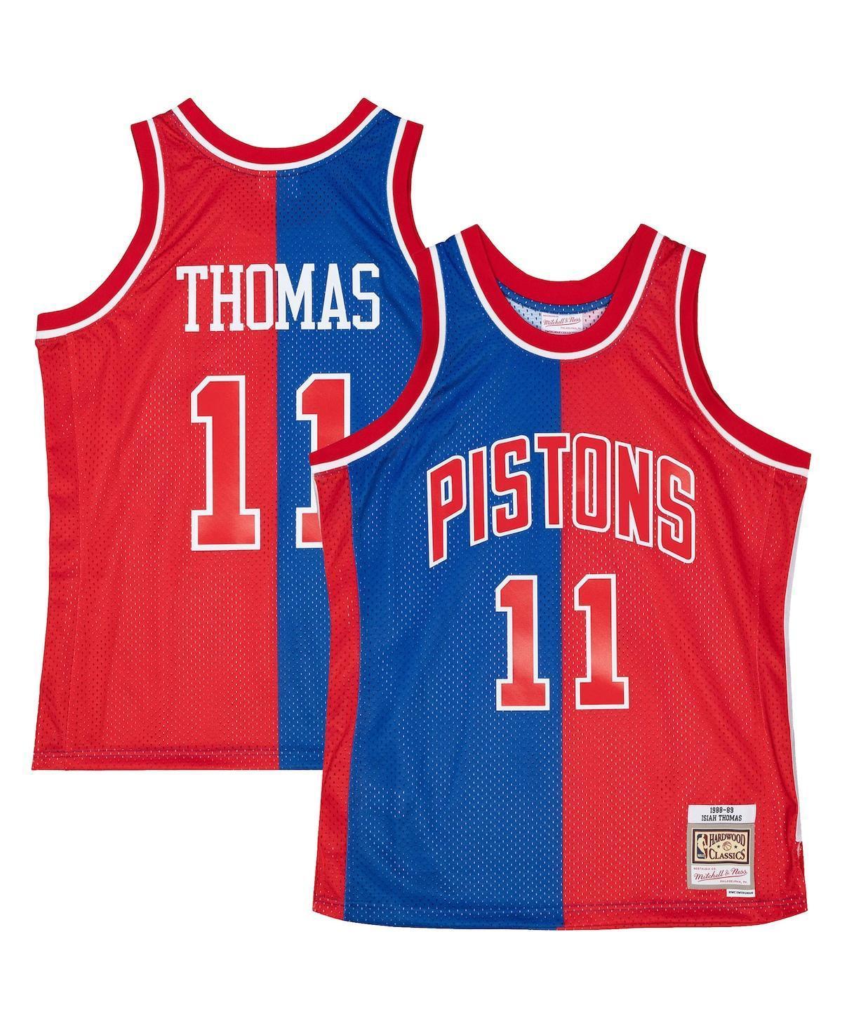 Mens Mitchell & Ness Isiah Thomas Blue/Red Detroit Pistons Hardwood Classics 1988-89 Split Swingman Jersey Product Image