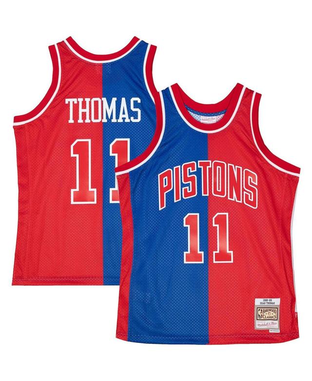 Mens Mitchell & Ness Isiah Thomas Blue/Red Detroit Pistons Hardwood Classics 1988-89 Split Swingman Jersey Product Image