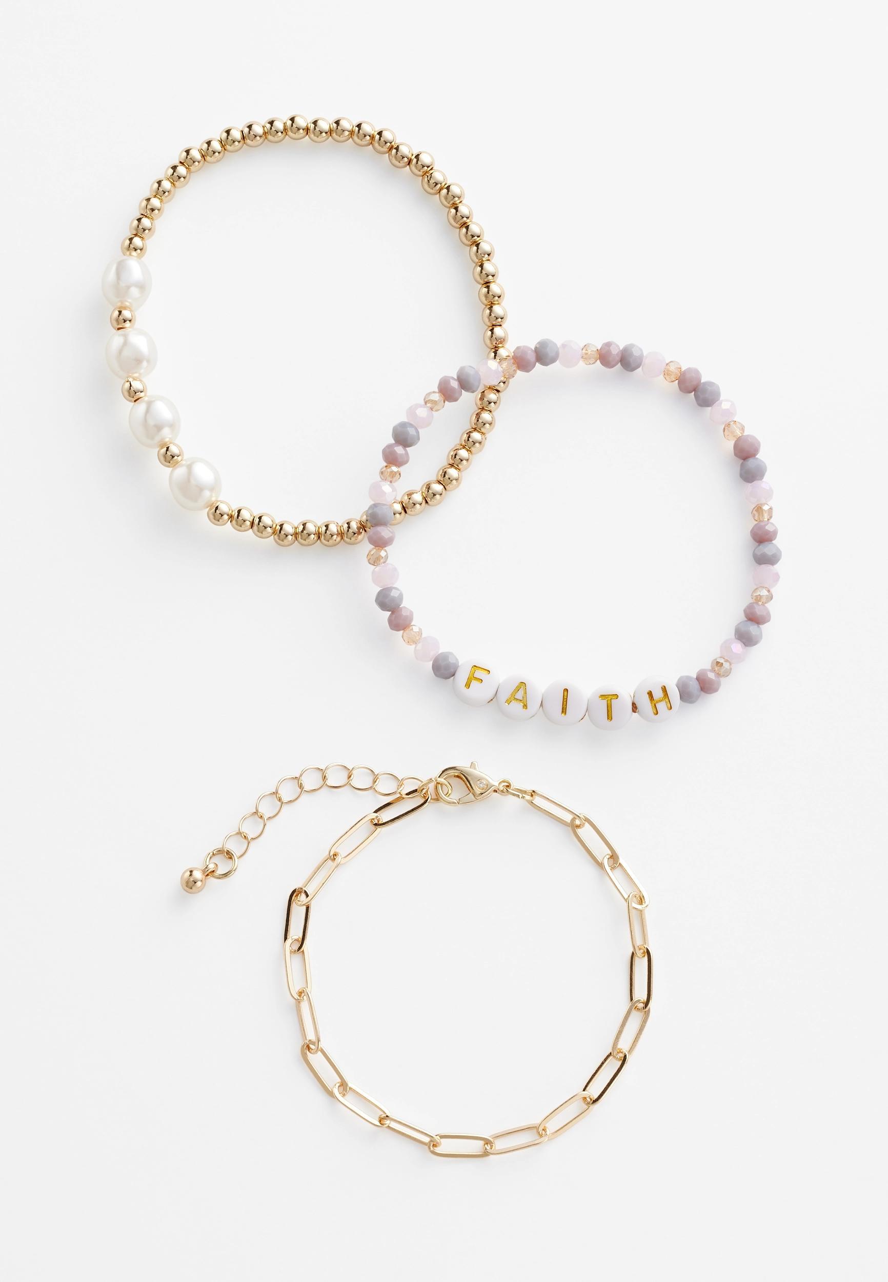 Gold Faith Stretch Bracelet Set Product Image