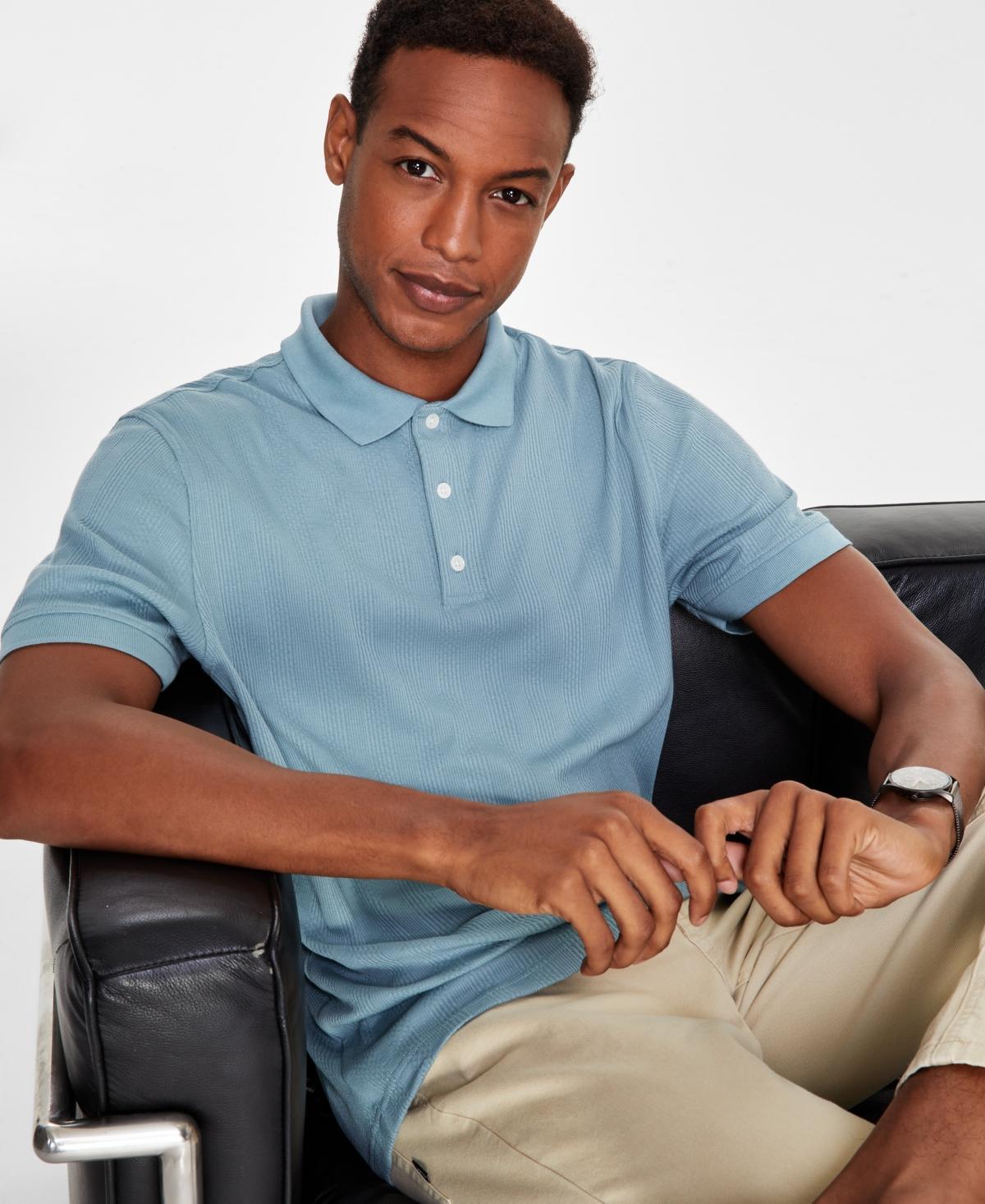 Alfani Mens Stretch Textured Stripe Jacquard Polo, Created for Macys Product Image