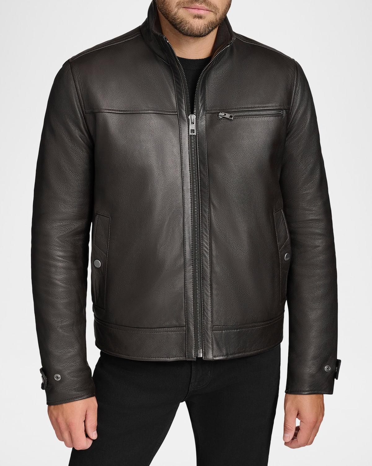 Mens Leather Jacket with Removable Faux Fur Lining Product Image