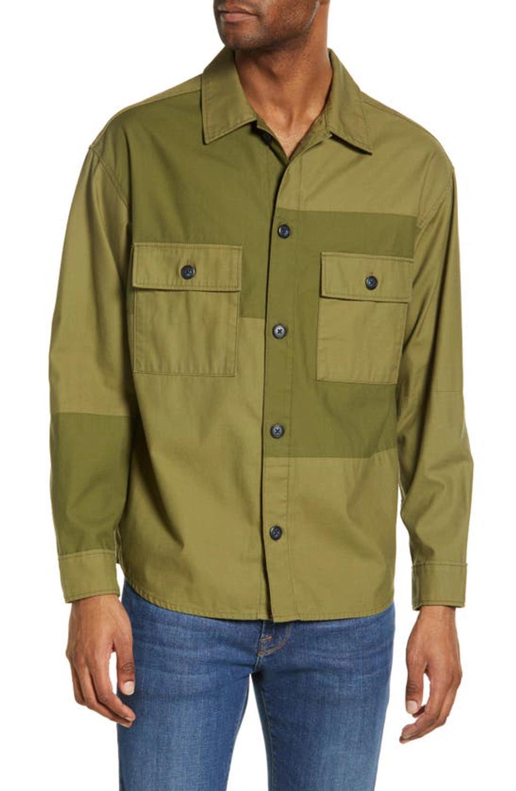 FRAME Tonal Patchwork Cotton Button-up Shirt In Rifle Green Product Image