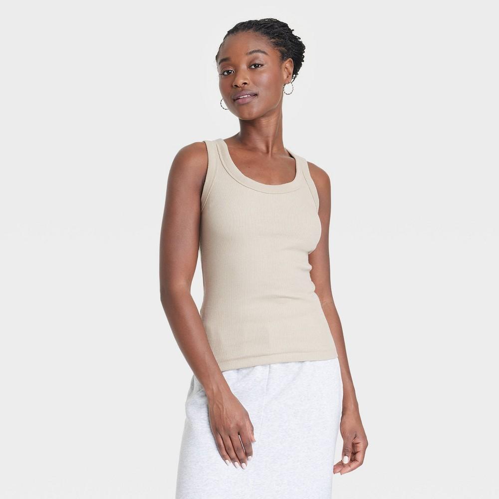 Womens 90s Ribbed Tank Top - Universal Thread Beige M product image