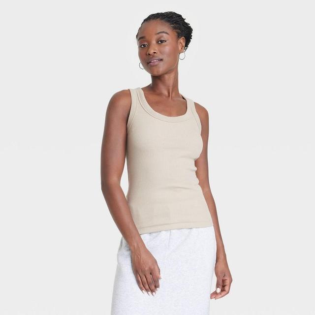 Womens 90s Ribbed Tank Top - Universal Thread Beige M Product Image