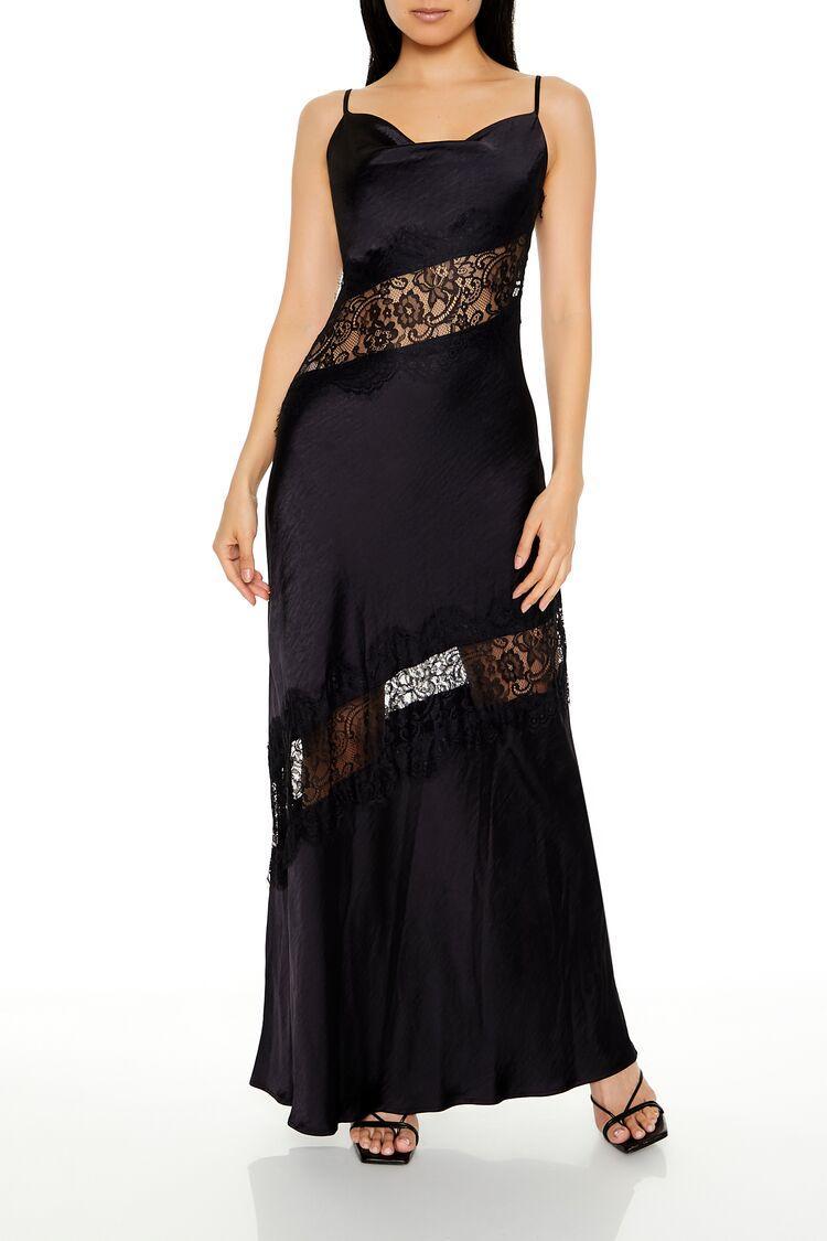 Lace-Trim Satin Cowl Maxi Dress | Forever 21 Product Image