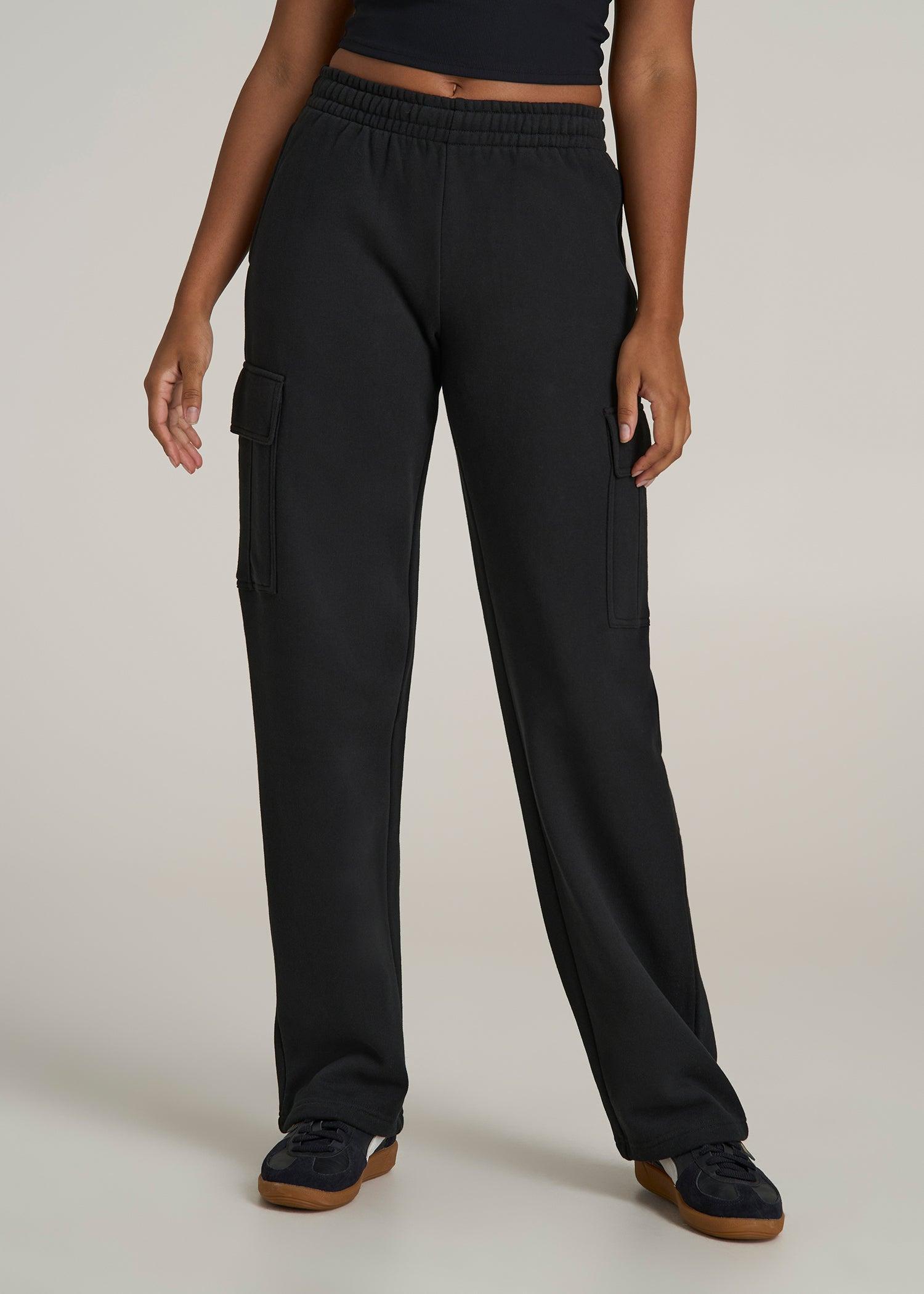 Mid Rise Cargo Fleece Sweatpants for Tall Women in Black product image