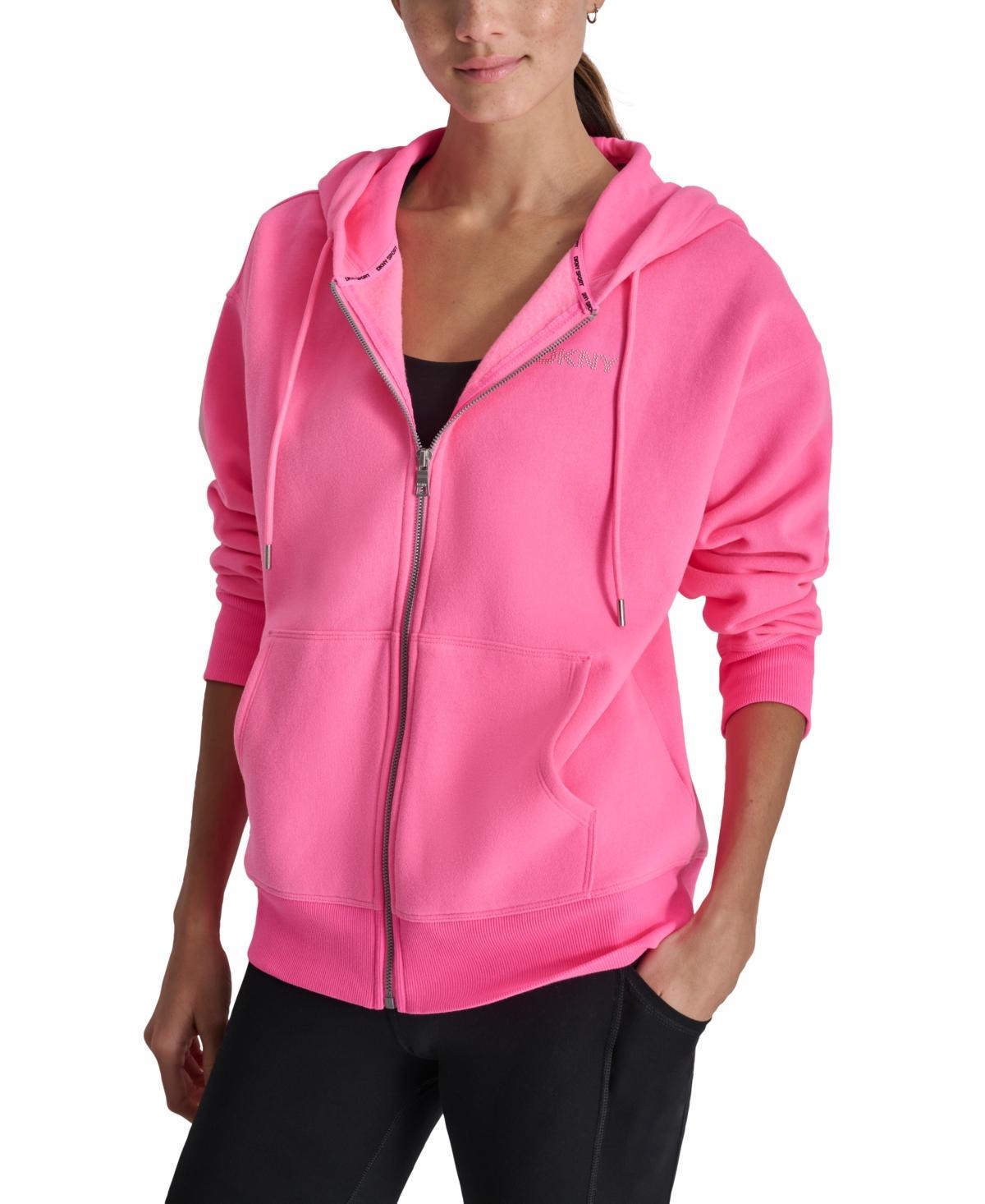 Dkny Sport Womens Mini-Stud-Logo Zippered Fleece Hoodie Product Image