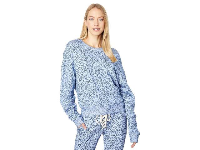 n:philanthropy Sela Leopard Sweatshirt (Teacup Blue Leopard) Women's Clothing Product Image