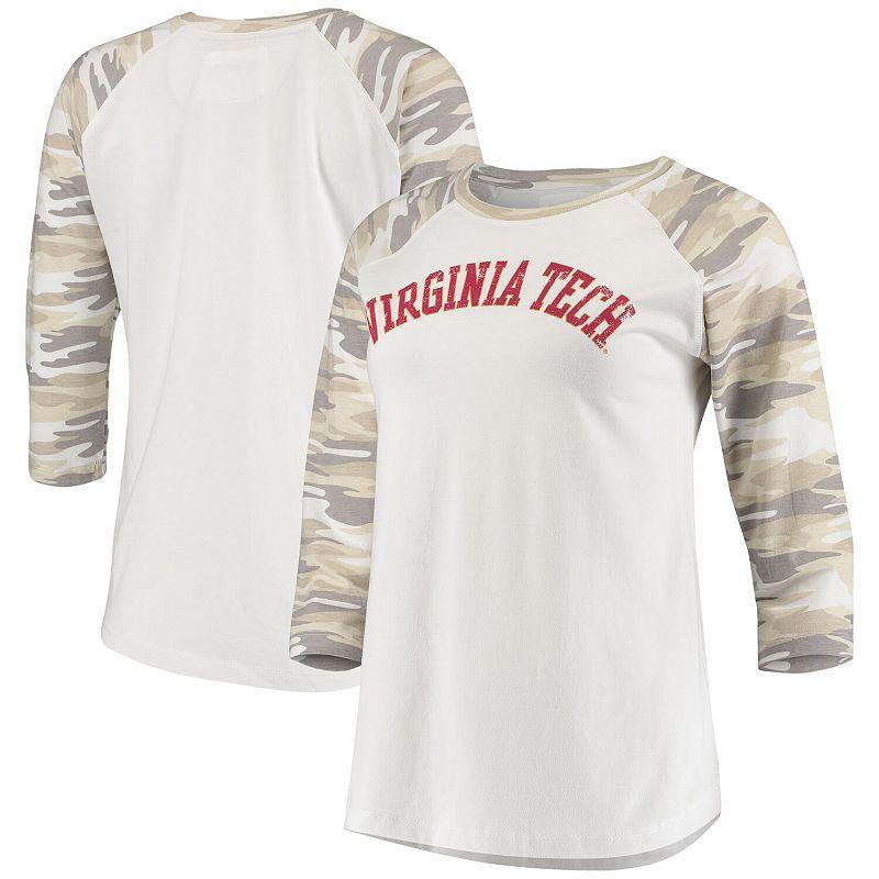 Womens White and Camo Virginia Tech Hokies Boyfriend Baseball Raglan 3/4 Sleeve T-shirt - White Product Image