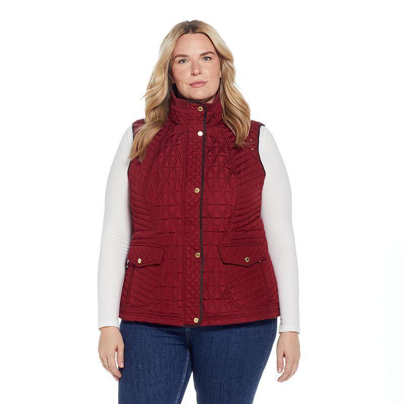 Plus Size Weathercast Faux Suede Trim Quilted Vest, Womens Blue Product Image