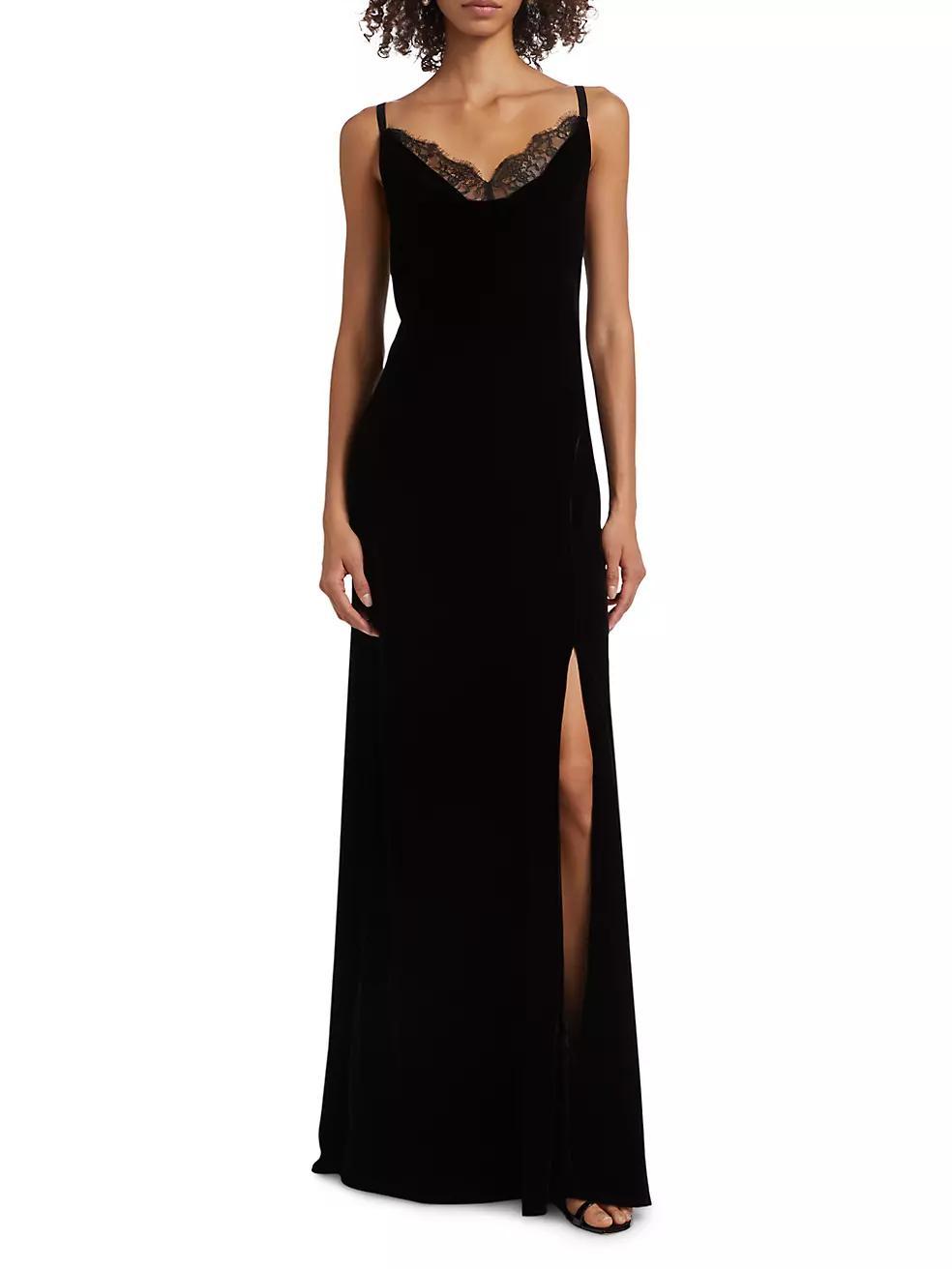 Venice Velvet-Lace Cowlneck Gown Product Image