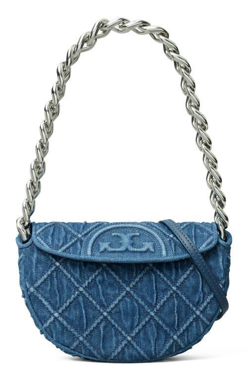 Womens Mini Fleming Quilted Denim Crescent Shoulder Bag Product Image