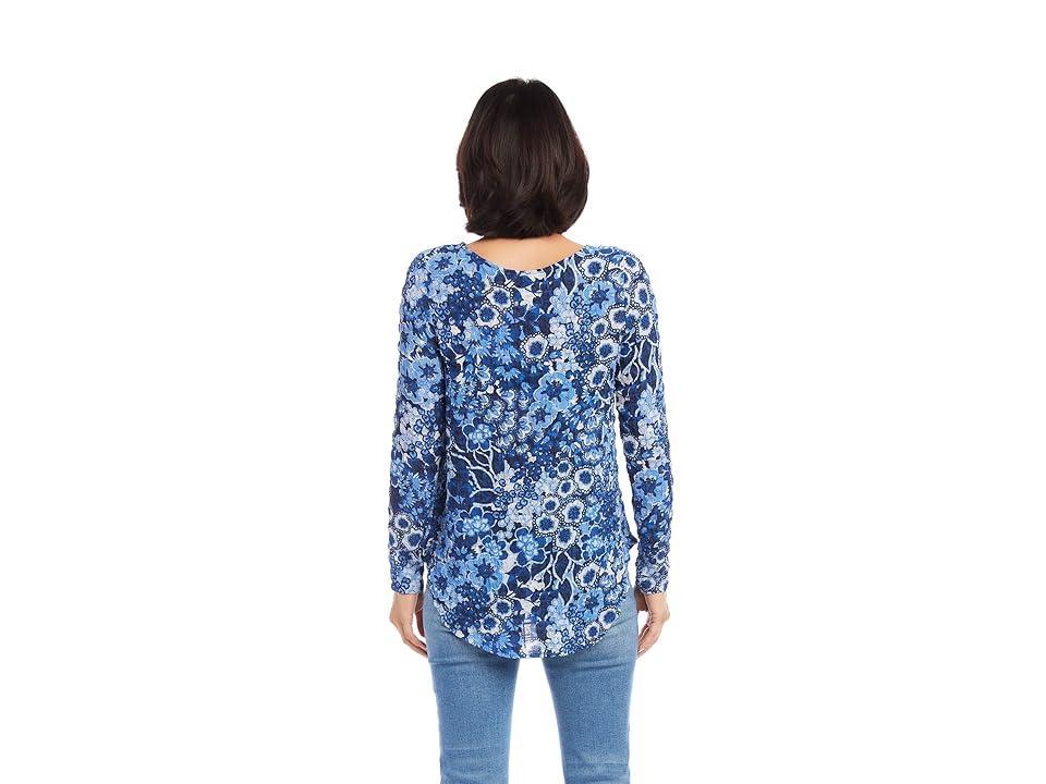 Karen Kane Long Sleeve Shirttail Top (Print) Women's Clothing Product Image