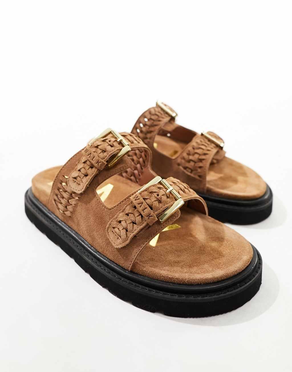 Walk London Budapest Woven Sandals In Tan Suede  Product Image