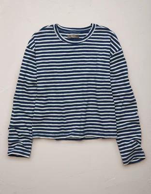 AE77 Premium Long-Sleeve Boxy Striped T-Shirt Product Image