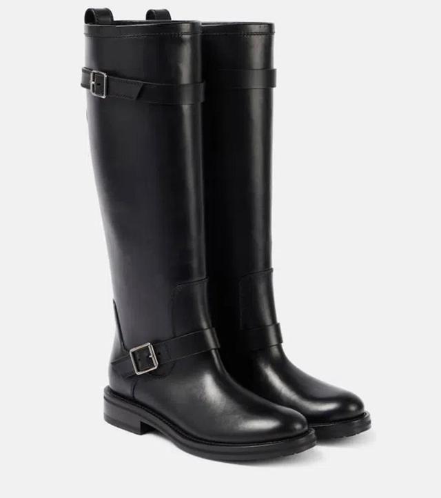 SAINT LAURENT River Leather Knee-high Biker Boots In Black Product Image