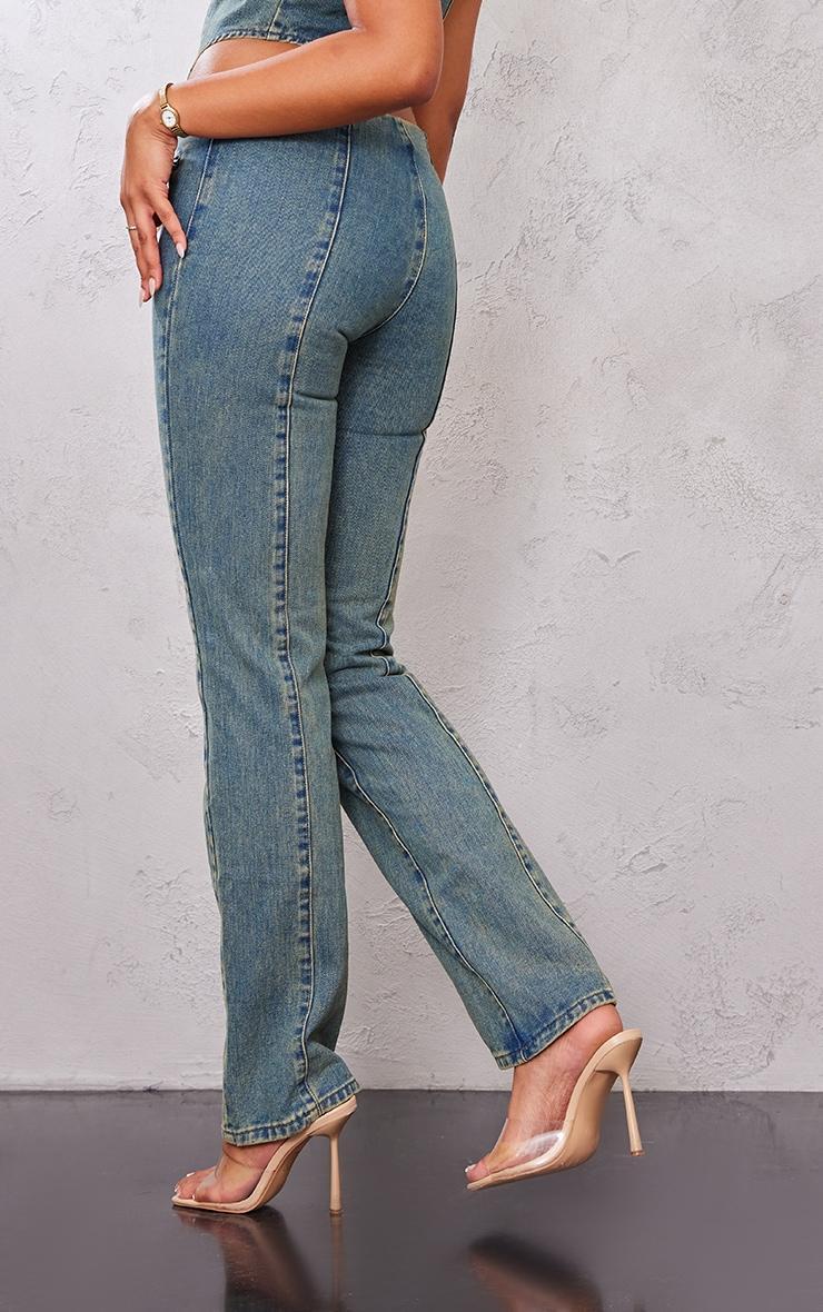 Tall Indigo Vintage Wash Zip Detail Mid Rise Straight Leg Jeans Product Image