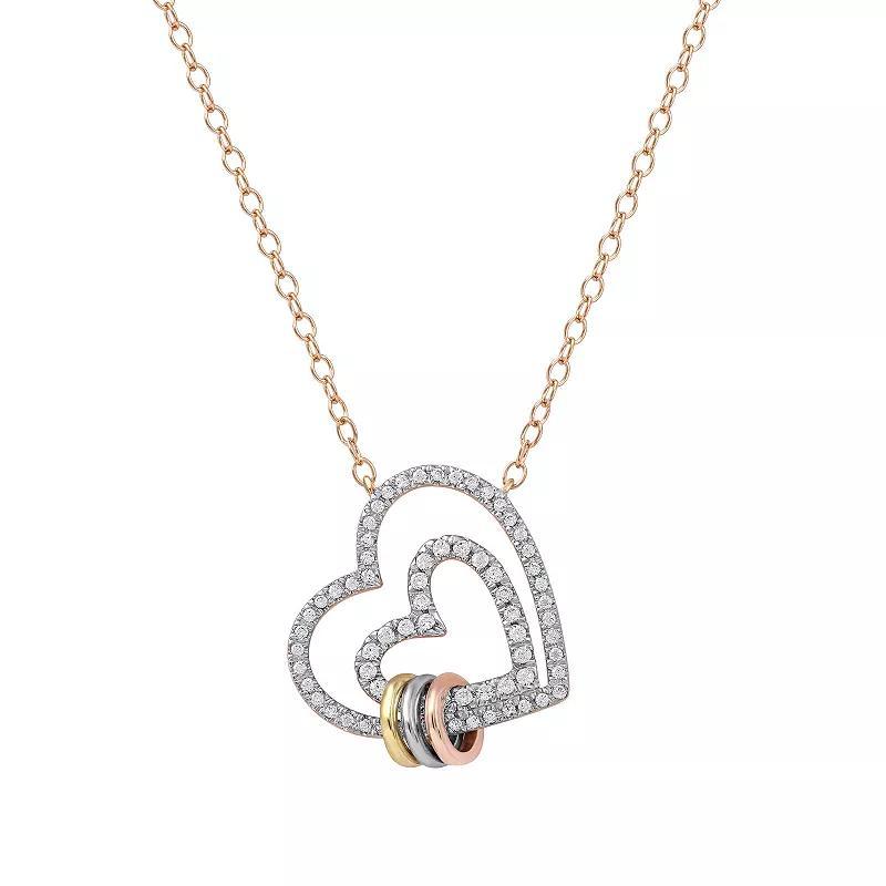 DeCouer Tri-Tone 1/4 Carat T.W. Diamond Double Heart Necklace, Womens Silver Tone Product Image