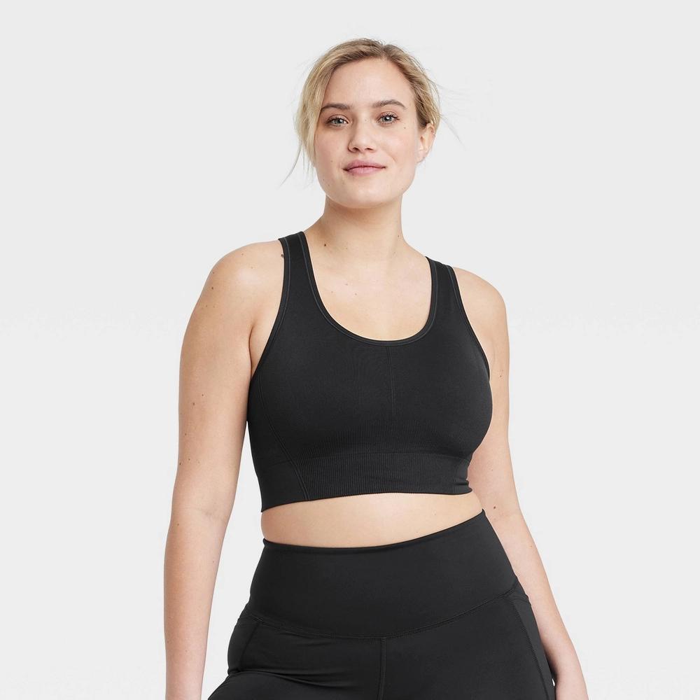 Women's Seamless Medium Support Racerback Midline Sports Bra - All In Motion™ Black L Product Image