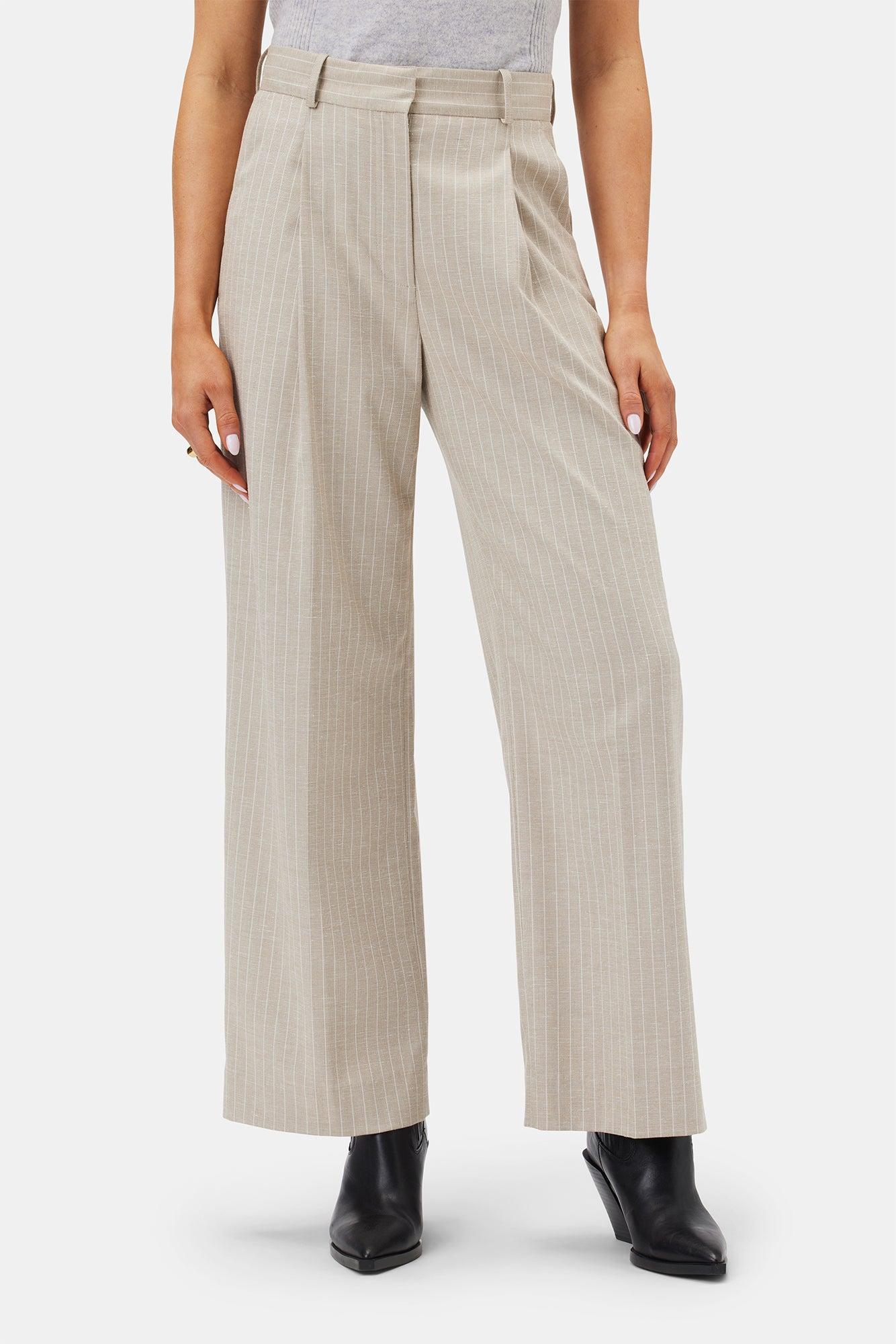 Pleated Wide Leg Trouser - San Diego Stripe Natural product image