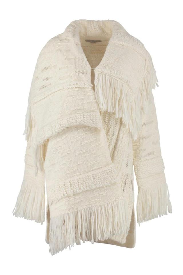 STELLA MCCARTNEY Asymmetric Fringed Cardi-coat In Panna Product Image