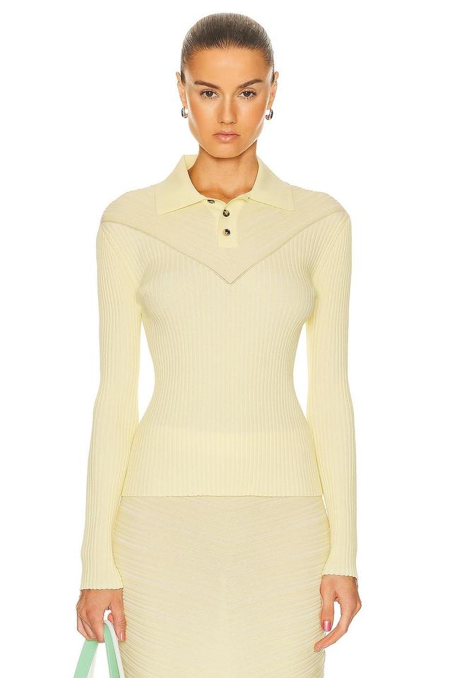 Bottega Veneta Cotton Moving Ribs Polo Top in Yellow Product Image