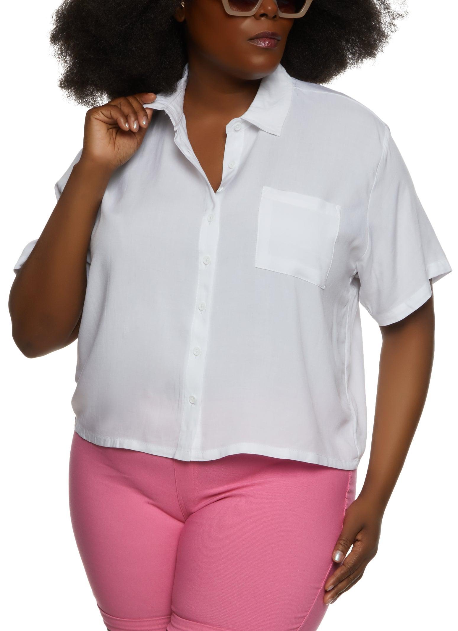 Womens Plus Size Pocket Button Down Shirt Product Image