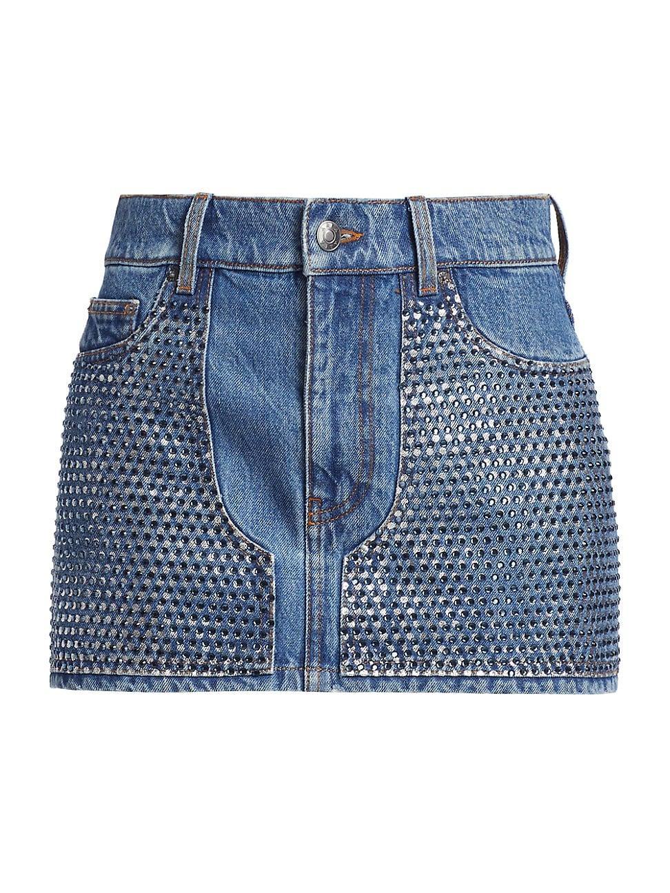 Womens Crystal Embellished Denim Miniskirt Product Image