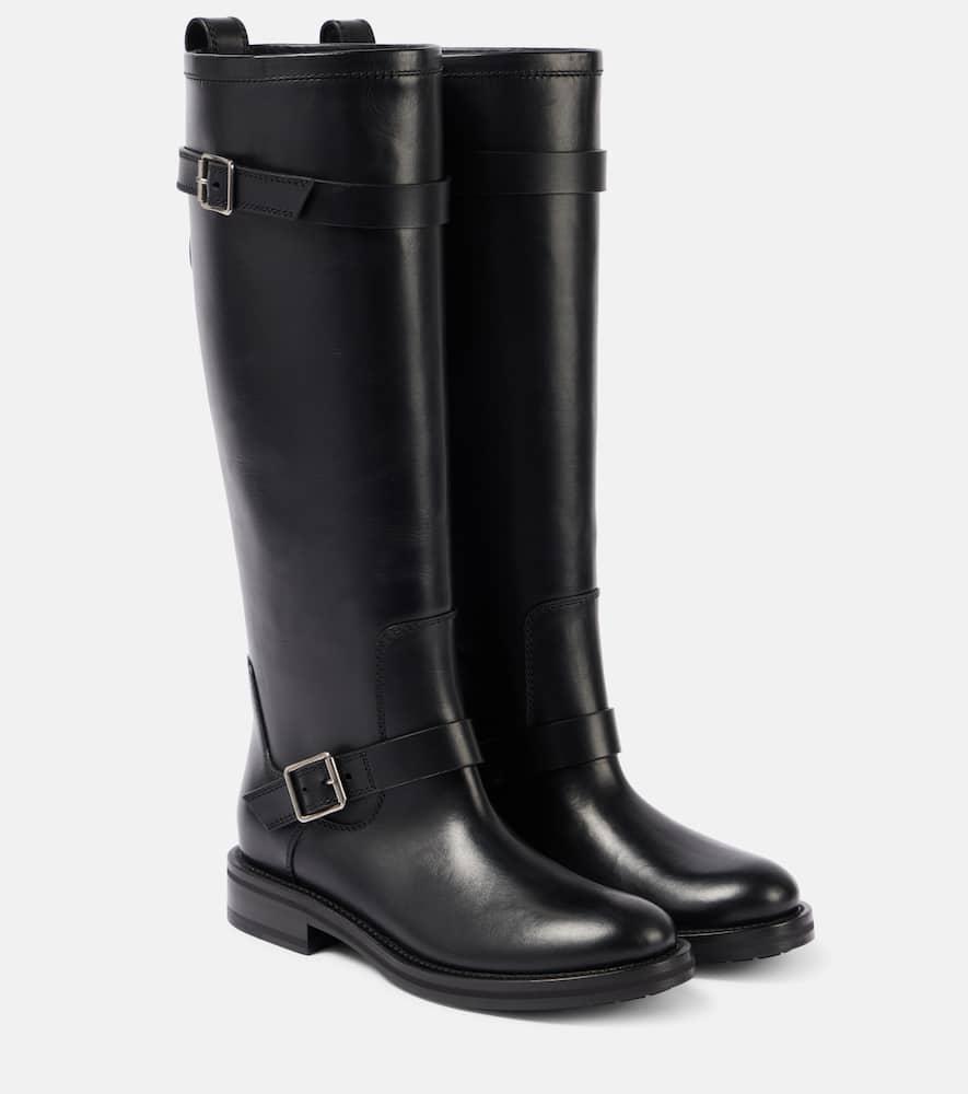 SAINT LAURENT River Leather Knee-high Biker Boots In Black Product Image