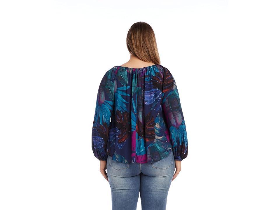 Karen Kane Blouson Sleeve Peasant Top (Print) Women's Clothing Product Image