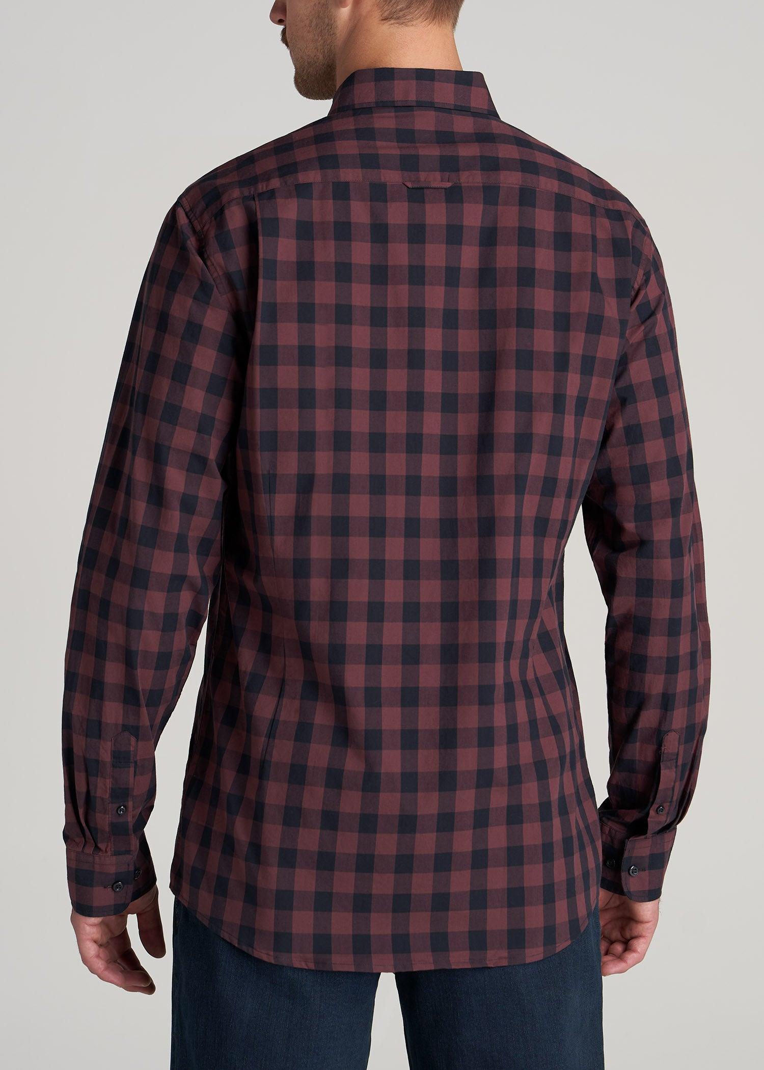 Soft-Wash Button-Up Shirt for Tall Men in Navy & Maroon Check Male Product Image