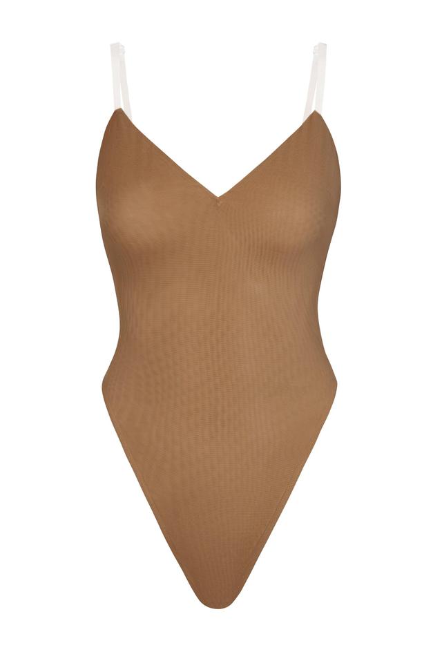 Soft Mesh V-Neck Bodysuit in Almond Product Image