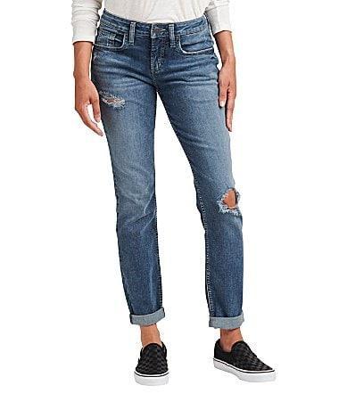 Silver Jeans Co. Mid Rise Destructed Curvy Boy Straight Leg Jeans Product Image