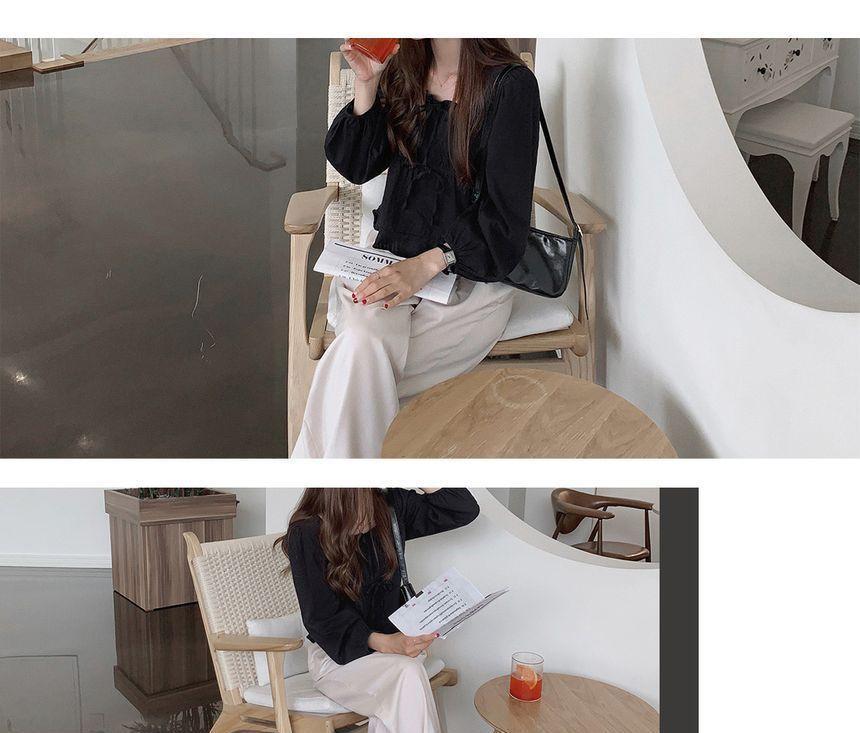 Ruffle Trim Square-Neck Long-Sleeve Blouse Product Image