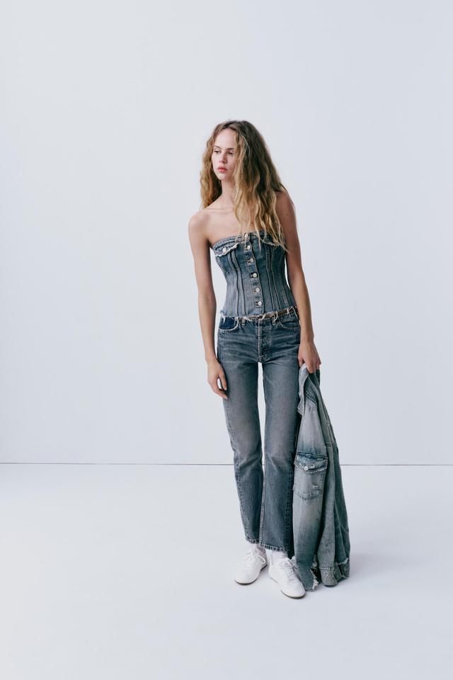 EXTRA LONG MID-RISE TRF STRAIGHT LEG METALLIC JEANS Product Image