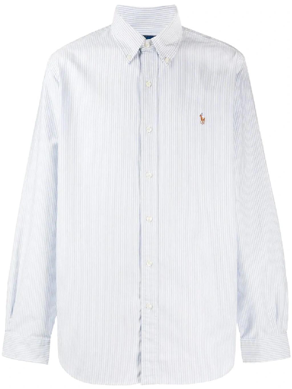 Logo-embroidered Striped Shirt In Blue Product Image