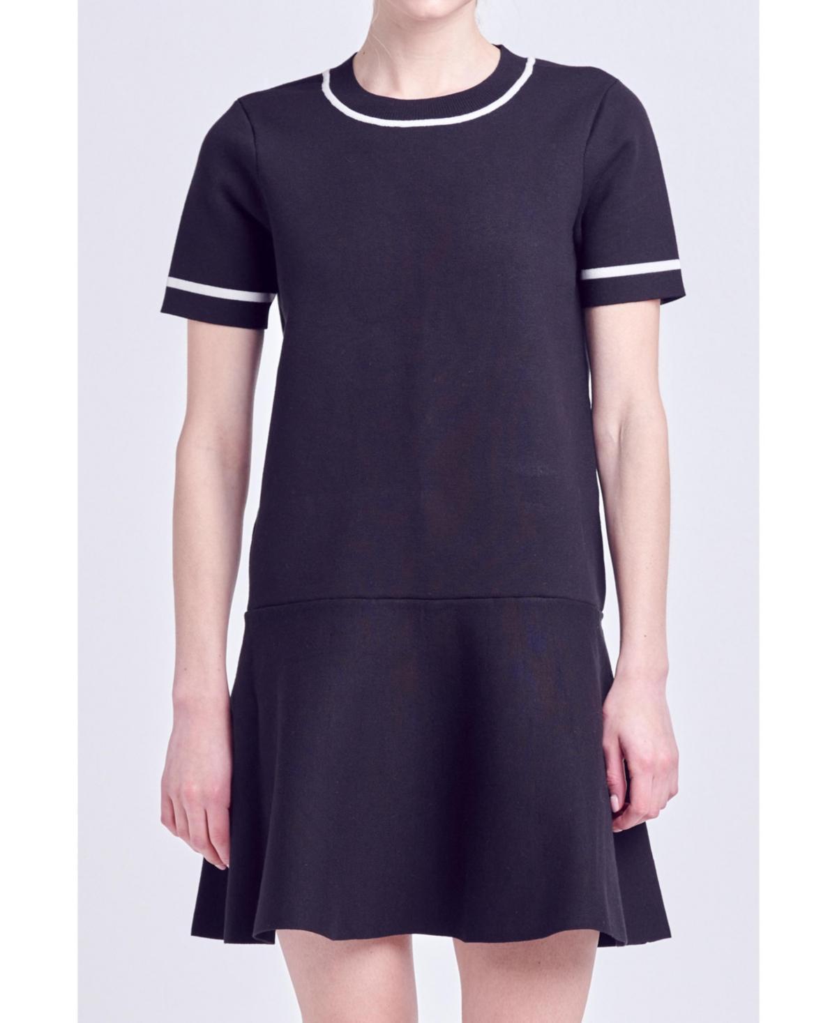 Womens Knit Contrast Mini Dress - Black Product Image