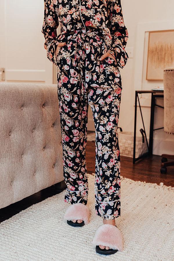 Ready To Wind Down Floral Pants In Black Product Image