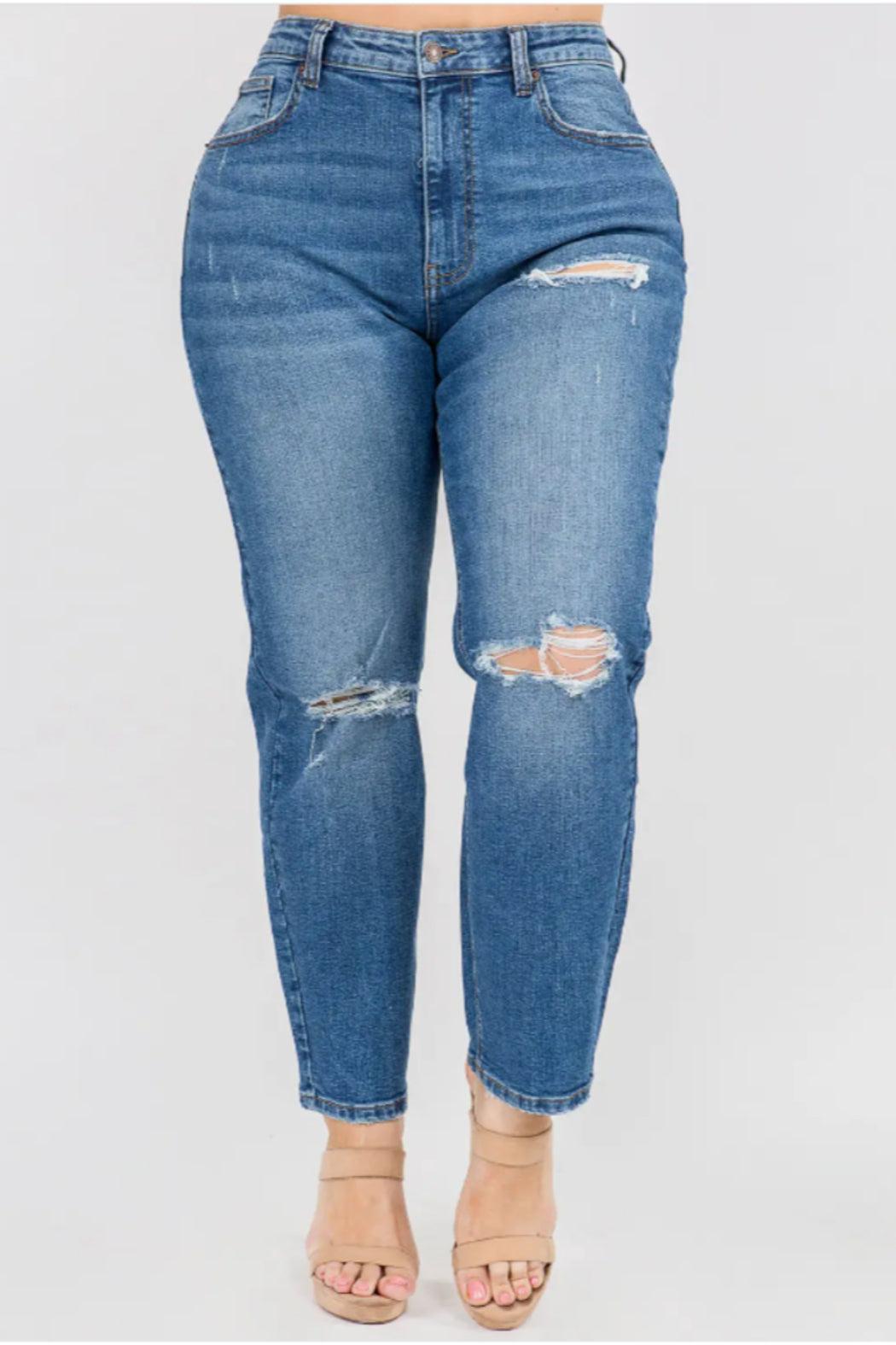 Plus Size High Waist Distressed Relaxed Jeans Product Image