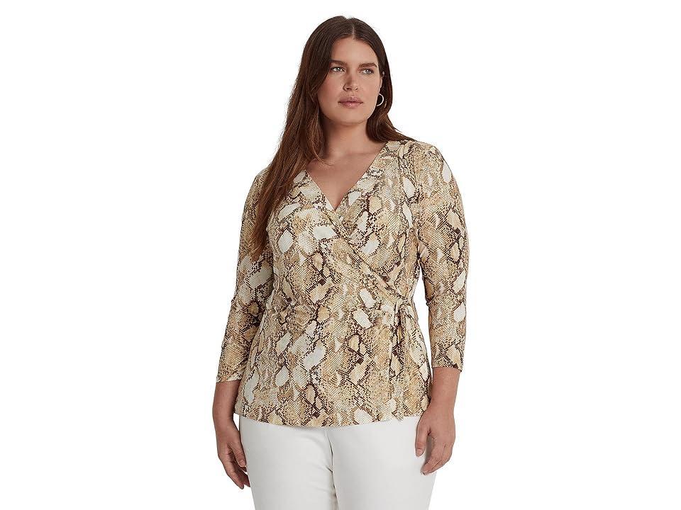 Lauren Ralph Lauren Plus Size Print Stretch Jersey Top (Cream ) Women's Clothing Product Image