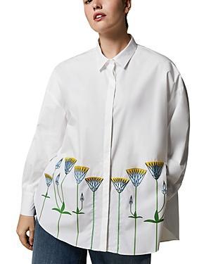 Plus Size Pece Floral-Embroidered Poplin Shirt Product Image