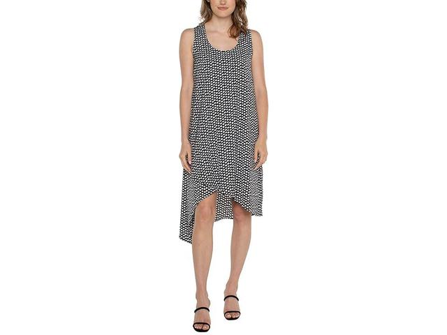 Liverpool Los Angeles Sleeveless U-Neck Dress with Asymmetric Hem White Dot) Women's Dress Product Image