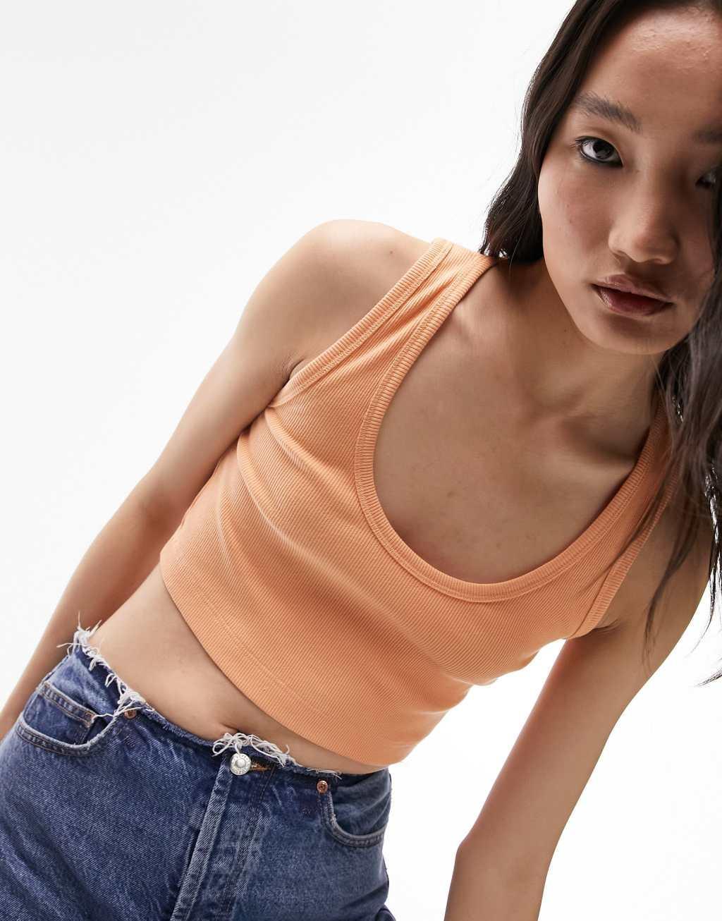 Topshop rib cropped top in orange Product Image